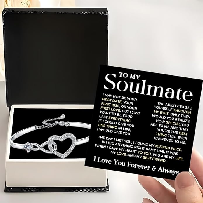 To My Soulmate Bracelet, Soulmate Bracelet For Women, Soulmate's Jewelry Gift From Boyfriend Husband Friend With Message Card And Box Meaning, Valentine Gifts For Her, Birthday Christmas Gifts