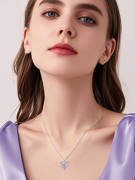 WINNICACA Birthday Gift for Mom Heart Necklace for Women 925 Sterling Silver Birthstone Necklace Jewelry Gift for Women Wife Her Girlfriend Sister