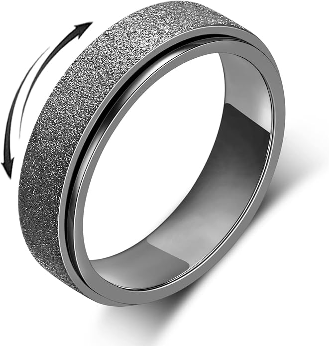 AmorArtSky Anxiety Ring for Women Men, Titanium Stainless Steel Spinner Ring, 5 Colors, 6MM, Size 6-10, 3 Styles Anxiety Ring-Moon Star, Sandblasted Finished, Hollow Outer