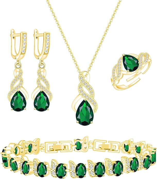 ZCGJWE Wedding Jewelry Set for Women Gem Necklace Earrings Bracelet Luxury Jewelry Set Birthday Valentine's Day Mother's Day Christmas Prom Jewelry Gift