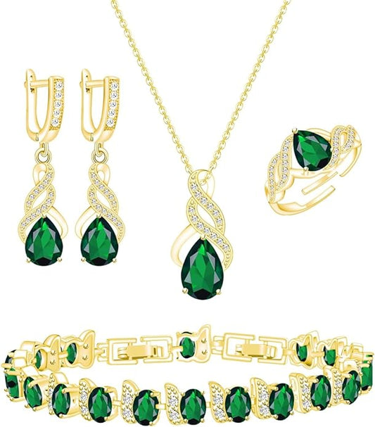 ZCGJWE Wedding Jewelry Set for Women Gem Necklace Earrings Bracelet Luxury Jewelry Set Birthday Valentine's Day Mother's Day Christmas Prom Jewelry Gift
