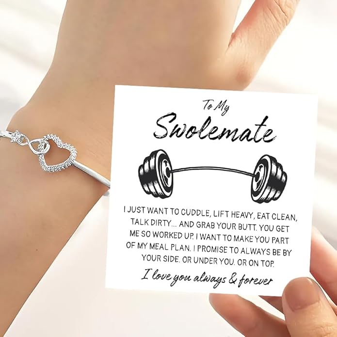 To My Swolemate Bracelet, Fitness Jewelry for Her, Motivational Bracelet for Gym Lovers with Message Card and Box, Weightlifting Swolemate Gift on Birthday, Christmas, Valentine Day