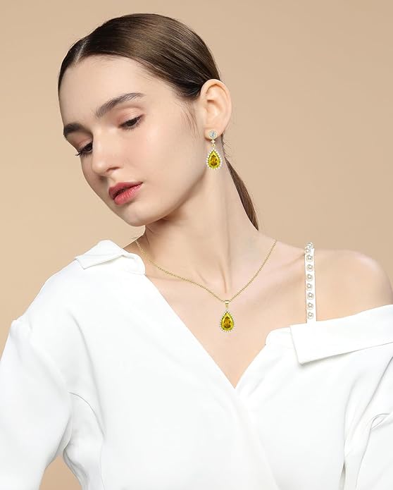 REASAYLL Jewelry Sets For Women 925 Sterling Silver Post Teardrop Dangle Stud Earrings Necklace Set Crystal Rhinestone Wedding Prom Costume Jewelry for Women