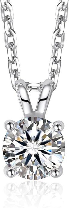 MomentWish Moissanite Solitaire Pendant Necklaces for Women Sterling Silver 0.3/0.5/1/2-Carat D Color VVS1 Clarity Mossanite Jewelry for Women