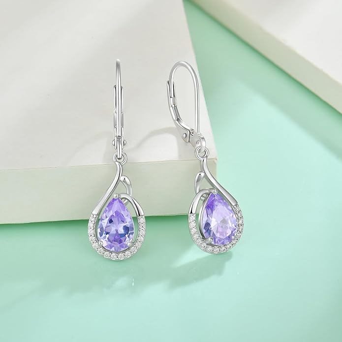 Starchenie Teardrop Dangle Drop Earrings 925 Sterling Silver Pear Birthstones Leverback Earrings Gift for Women