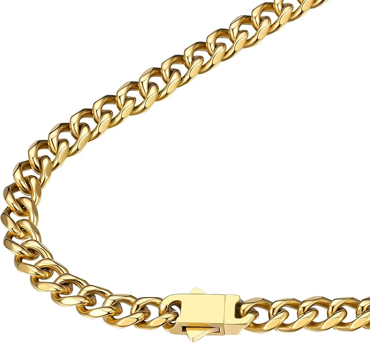 FindChic Cuban Link Chain for Men, 6/9/12mm Necklace Chain, Black/Gold Plated/Stainless Steel Necklace, Hypoallergenic & Tarnish-Proof Men's Jewelry Hip Hop Accessories, 18-30" Length Options