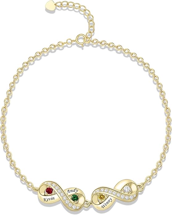 BABOOM Custom Mother Bracelet With 1-8 Birthstones Personalized Infinity Name Bracelet Engraved Birthstone Bracelets Gifts For Women Mother Daughter Wife