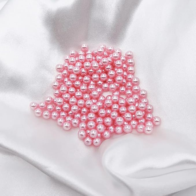 INSPIRELLE 2600pcs Pink Undrilled ABS Art Faux Pearls for Vase Fillers, 6mm No Hole Makeup Beads to Hold Lipstick Eyeliner, Imitation Round Pearl Beads for Table Scatter Home Wedding Decoration