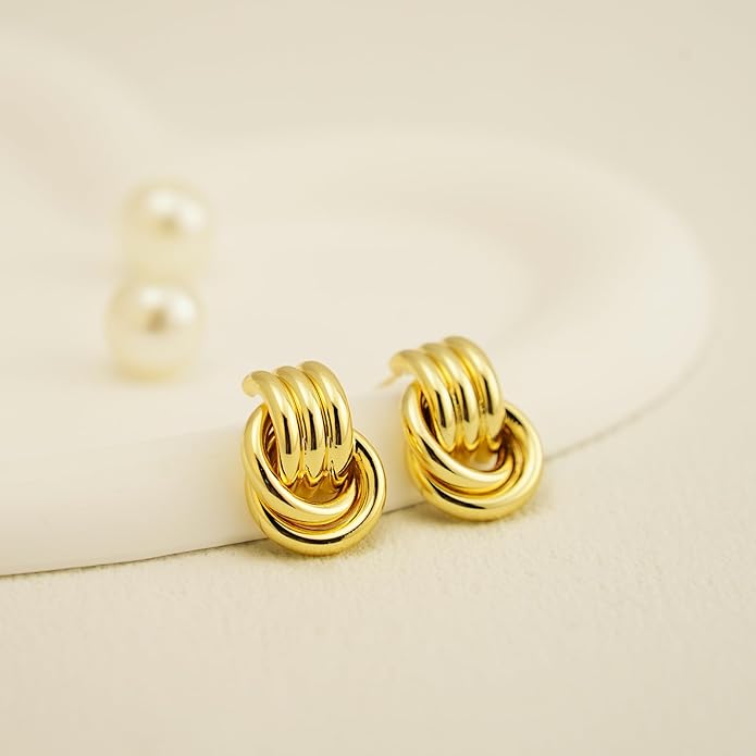 NIXMAX Chunky Small Knot Earrings Gold Silver Geometric Earrings for Women Dainty Gold and Silver Plated Dangle Drop Earrings Hypoallergenic and Lightweight Fashion Trendy Jewelry Gifts