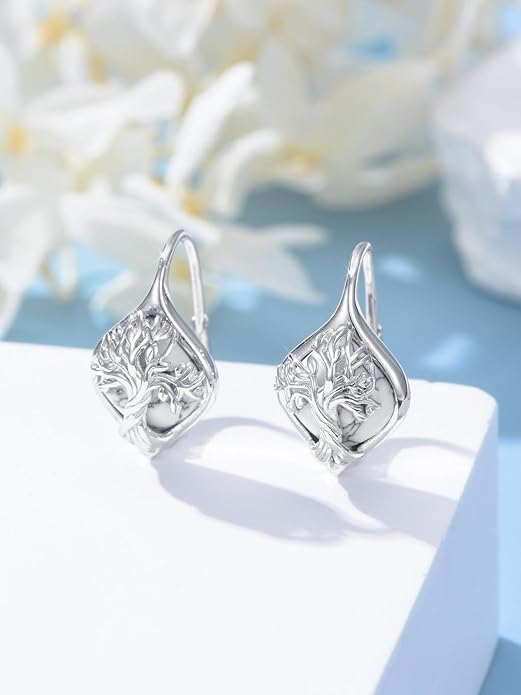 WINNICACA Leverback Earrings for Wonen 925 Sterling Silver Tree of Life Earrings Dangle Drop Turquoise Moonstone Moss Agate Heart Jewelry Gifts for Women Anniversary Birthday Christmas