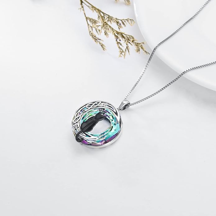 TOUPOP Christmas Cat Gifts for Cats Lovers One Two Three Four Cats Necklace Sterling Silver Cats on the Moon Pendant Necklace with Blue Circle Crystal Birthday Christmas Celtic Jewelry Gifts for Women