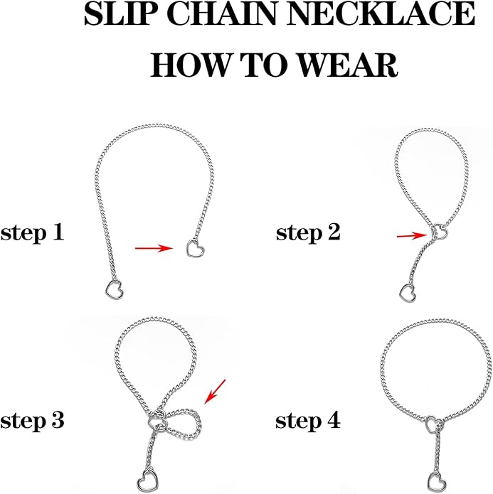 Heart Slip Chain Necklaces for Women,Stainless Steel O-Ring Adjustable Lariat Y-Necklace,Punk Gothic Cuban Collar Choker Necklace for women