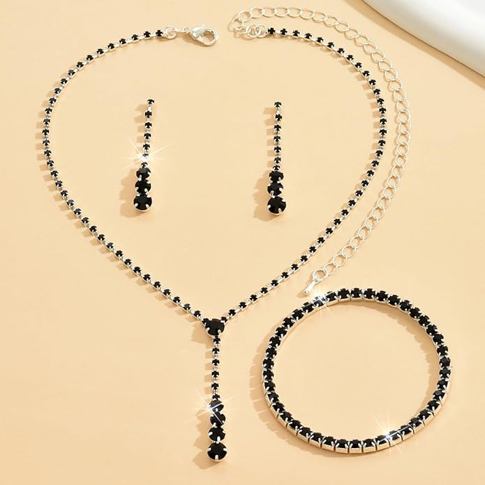 MIFYNN Rhinestone Wedding Set for Women Sparkle Crystal Earrings Necklace Bracelet Jewelry Set Wedding Party Prom Jewelry Set for Brides Bridesmaid