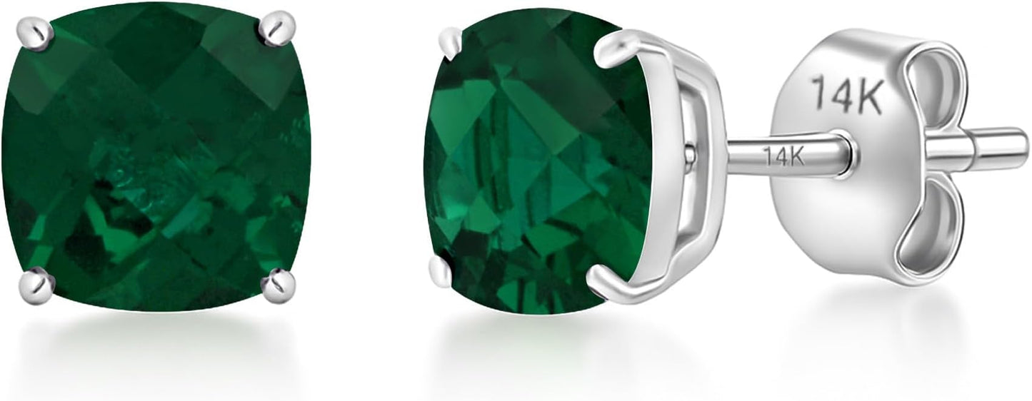 14k Gold 6MM Cushion Cut Stud Gemstone Earrings | Hypoallergenic Solitaire Gemstone Studs with 14K Gold Backs | Lightweight Birthstone Earrings with Gift Box by MAX + STONE