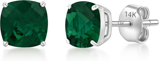 14k Gold 6MM Cushion Cut Stud Gemstone Earrings | Hypoallergenic Solitaire Gemstone Studs with 14K Gold Backs | Lightweight Birthstone Earrings with Gift Box by MAX + STONE