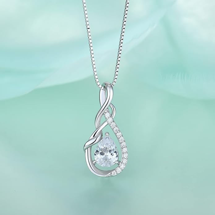 STARCHENIE 925 Sterling Silver Necklace Dangle Earrings for Women Infinity Twisted Teardrop Pendant April Birthstone Cubic Zirconia Jewelry Set