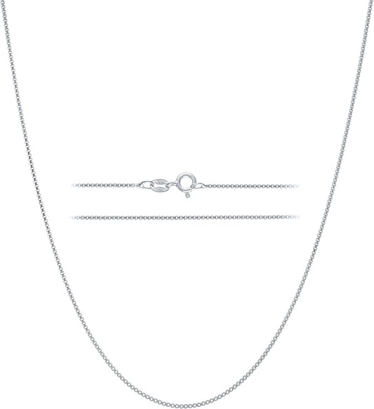 KISPER 925 Solid Sterling Silver 1mm Dainty Thin Box Chain Necklace for Women, Italian Made Tarnish Resistant Waterproof Hypoallergenic, 14 16 18 20 22 24 30 inches