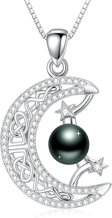 KANNSOAR Tahitian Black Pearl 18K White Gold Plated Sterling Silver Pendant Necklace for Wedding Birthday Anniversary Valentines Day Christmas Pearl Jewelry Gift for Women Wife Mom Lover Girlfriend