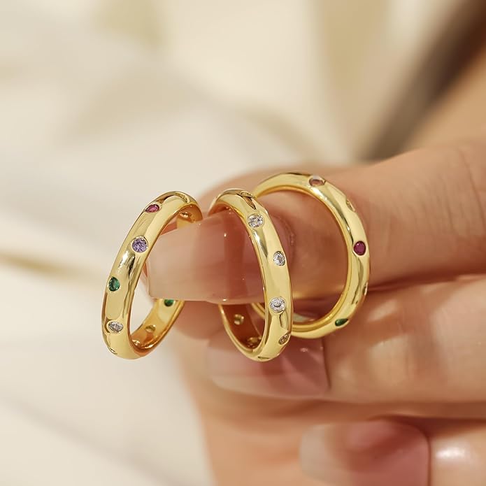 Episkeyk Gold Rings for Women Non Tarnish Stackable Rings 14k Gold Plated Pinky Ring for Women Cubic Zirconia Gift