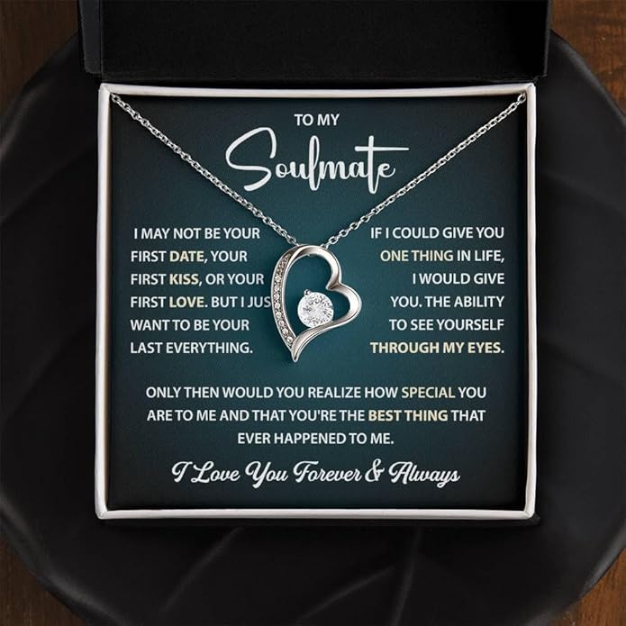 To My Beautiful Soulmate Necklace Romantic Gift for Girlfriend Wife With Message Card & Gift Box, Perfect for Anniversary Birthday Christmas or Valentine’s Day