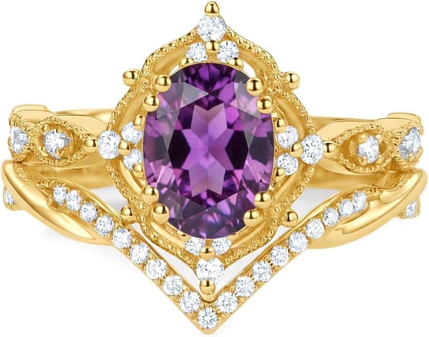 Oval Cut Vintage Gemstone Engagement Rings set for Women S925 Sterling Silver/10K/14K/18K Gold Birthstone Promise Anniversary Bridal Set Ring for her