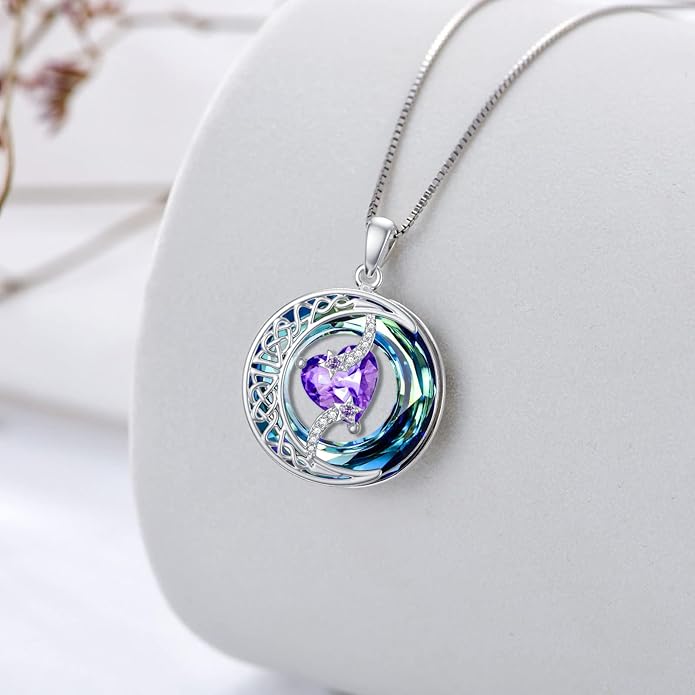 TOUPOP Christmas Gifts Birthstone Necklace 925 Sterling Silver Moon and Star Pendant with Blue Crystal Celtic Moon Jewelry Birthday Gifts for Women Mom Wife Her Daughter