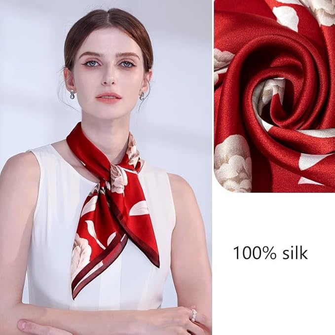 ANDANTINO 100% Mulberry Silk Square Scarf for Hair-25.6" X25.6'' Women Men Natural Silk Neckerchief Digital Printed Headscarf