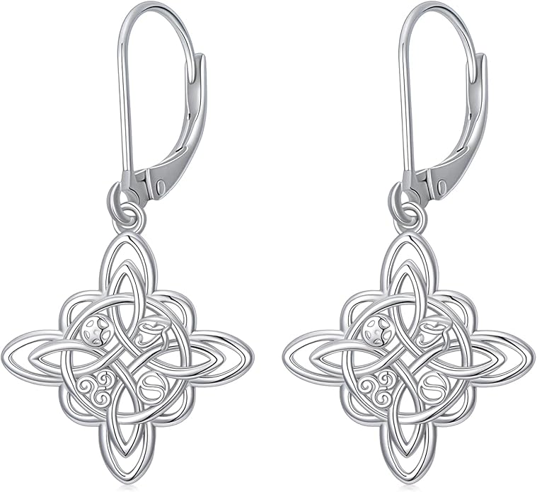 JUSTKIDSTOY Witches Knot Earrings for Women 925 Sterling Silver Nudo De Bruja Dangle Leverback Earrings Celtic Jewelry Halloween Birthday Gift