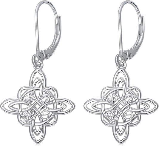 JUSTKIDSTOY Witches Knot Earrings for Women 925 Sterling Silver Nudo De Bruja Dangle Leverback Earrings Celtic Jewelry Halloween Birthday Gift