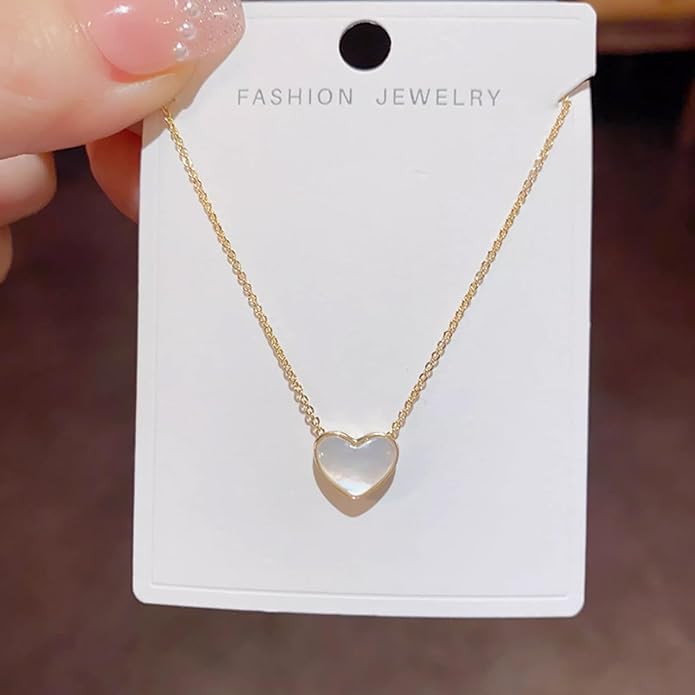 Mother of Pearl Heart Necklace for Women, Dainty Gold Plated Pendant Necklace, Minimalist Layering Jewelry, Simple Everyday Necklace, Sweet Gift for Birthday, Anniversary, Valentines