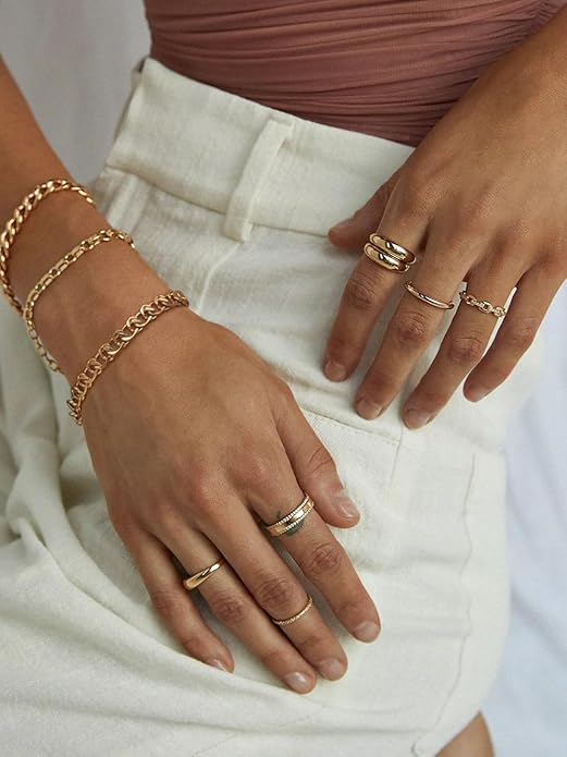 SOFYBJA 18k Gold Plated Personalized Chunky Cuban Oval Link Chain Bracelets for Men Toggle Rope Bracelet Jewelry for Women