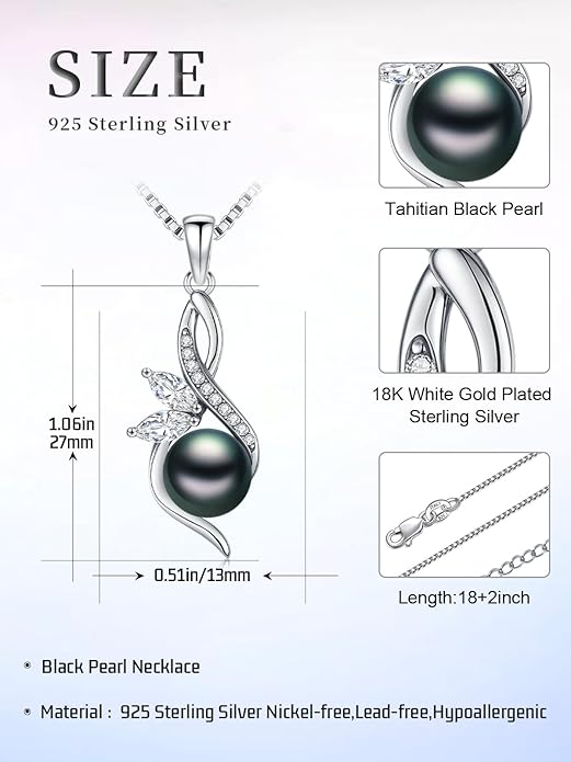 KANNSOAR Tahitian Black Pearl AAAA 18K Gold Plated Sterling Silver Trendy Pendant Necklace for Women Wife Mom Girlfriend Valentine Her Jewelry Gift for Anniversary Birthday Christmas