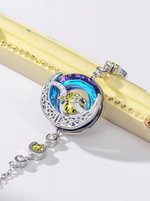 TOUPOP Birthstone Bracelet Moon and Star Bracelet 925 Sterling Silver Blue Crystal Jewelry Birthday Christmas Gifts for Women