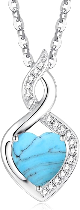 FANCIME 14K Solid White Gold Heart Birthstone Necklace with Diamond Pendent Birthday Gifts for Mom Women, Sterling Silver Chain 16" + 2" Extender