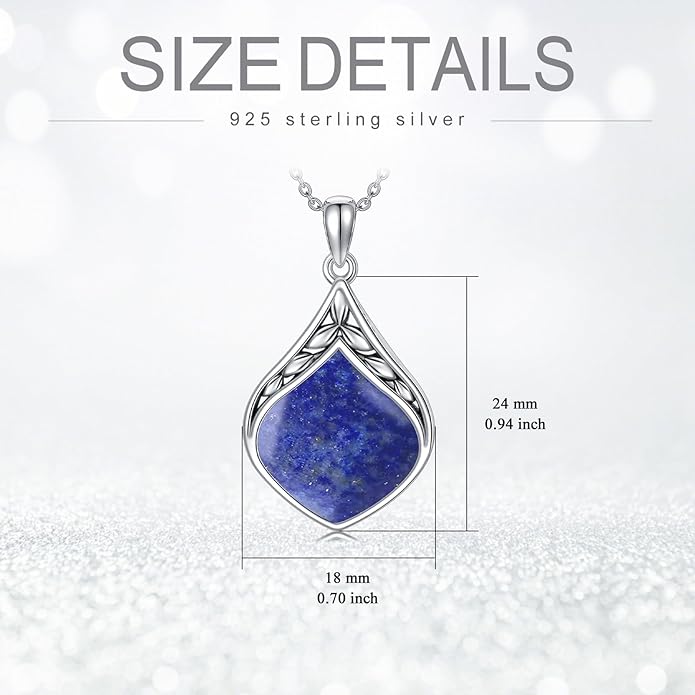 Teardrop Necklace 925 Sterling Silver Vintage Natural Gemstone Pendant Jewelry Birthday Christmas Gifts for Women Mom