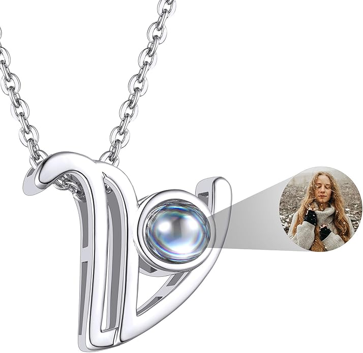 Custom4U Personalized Initial Picture Necklace for Women, Projection Necklace with Picture Inside, Gold/Silver Letter Pendant Necklace, Custom Photo Gifts for Mom Wife Birthday Valentines