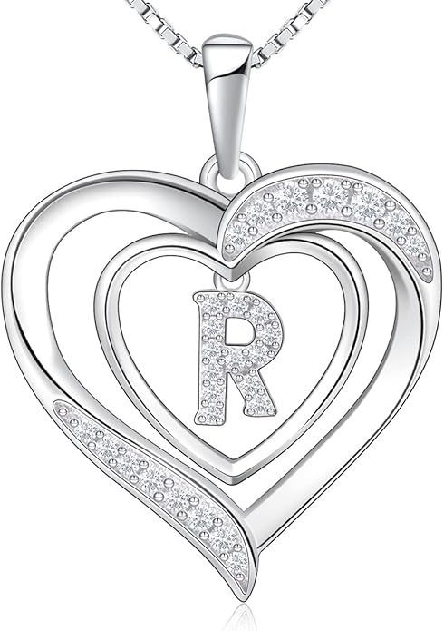 RIVIKO Heart Initial Necklace for Women, 925 Sterling Silver Letter Pendant,Personalized Charm Alphabet Jewelry Valentines Mother's Day Anniversary Christmas Birthday Gifts for Women Her Mom Wife