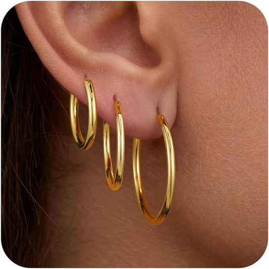 M MOOHAM 14K-Gold-Plated Hoop Earrings for Women - Hypoallergenic 14K Gold 925 Sterling silver-plated Post Sensitive Ears Nickel Free Hoops Earrings Set for Women Jewelry Lightweight 13-60mm