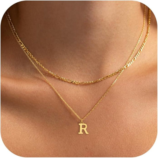 Initial Necklaces for Women Dainty Gold Silver Layered Letter Pendant Necklace Cute Figaro Chain Choker Necklace Personalized Trendy Stuff Jewelry Stack Gift for Women Her
