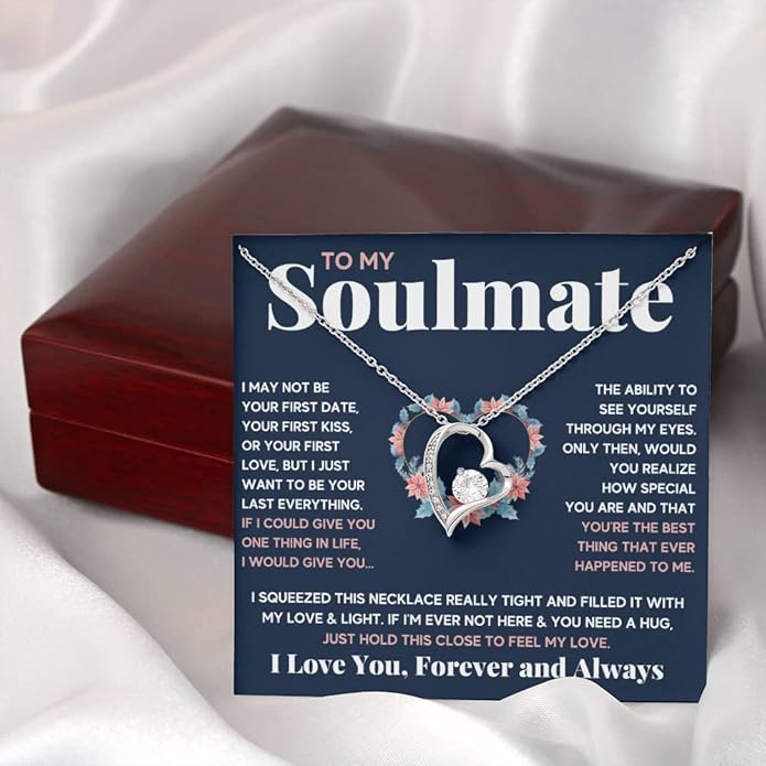 Couples Gifts Necklace To My Soulmate Necklace Birthday Christmas Jewelry Romantic Gifts For My Wife with Message Card Box Personalized Gift Present Pendant for Future Wife Soulmate Girlfriend