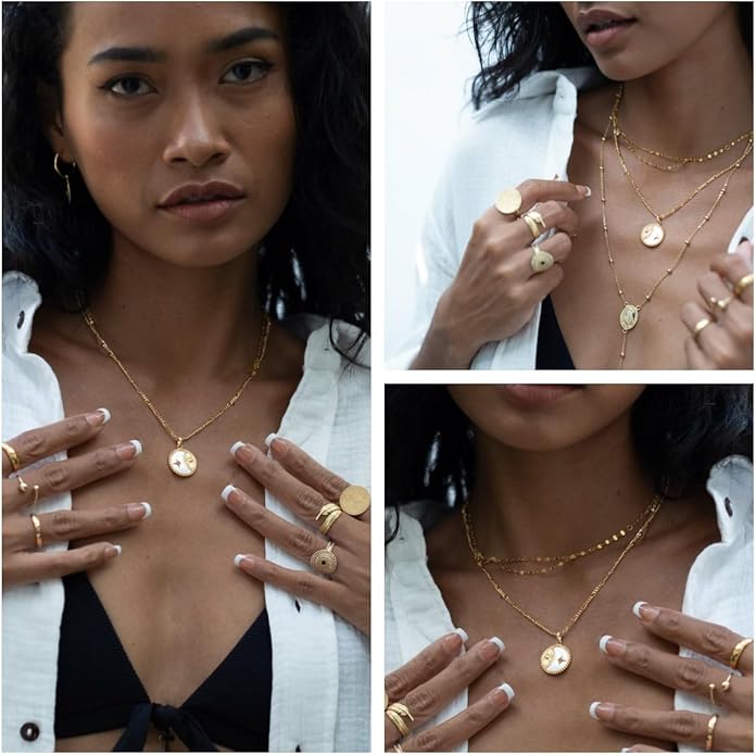 Lariat Necklaces for Women - Dainty Long Necklace Trendy 14K Gold Plated Hypoallergenic Layered Long Y-Shape Sunburst CZ T-Bar Pendant Drop Chain Necklace Set for Women Non Tarinsh Jewelry Gift