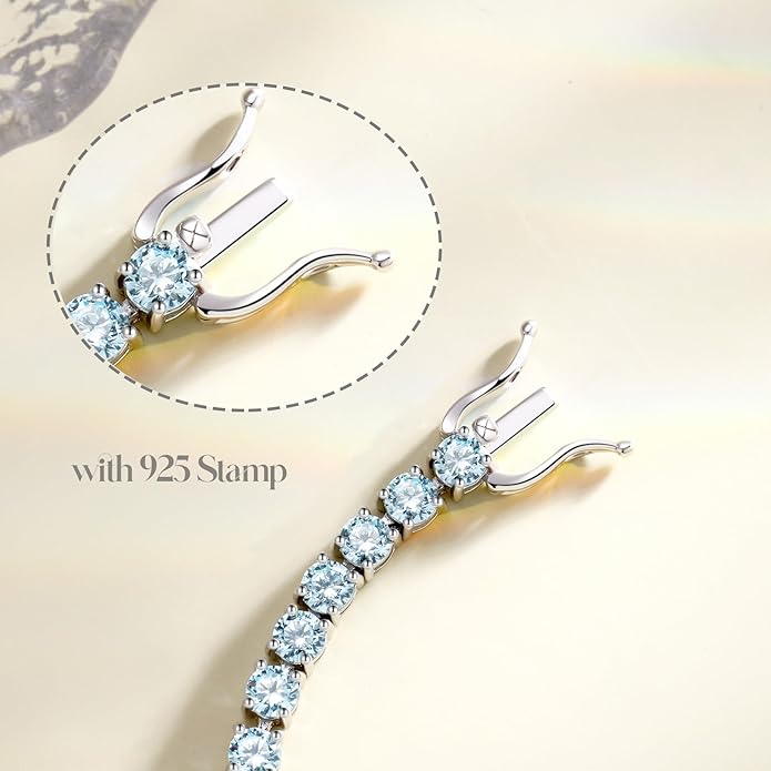 FANCIME Birthstone Bracelet Sterling Silver Gemstone Tennis Bracelets Fine Jewelry Wedding Bridal Prom Birthday Gift for Women Her, Length 7.2 Inch Width 4mm