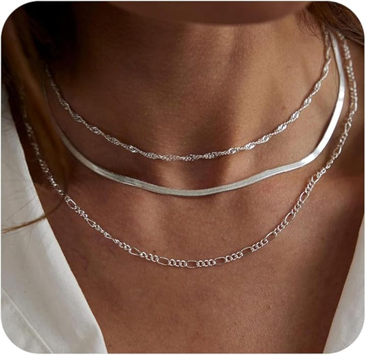 14K Gold Plated Layering Necklaces For Women Gold Necklace Set, Cuban Link, Snake Chain, Paperclip Layered Chains, Twisted Rope and Twisted Chain, Trendy Layering Necklace