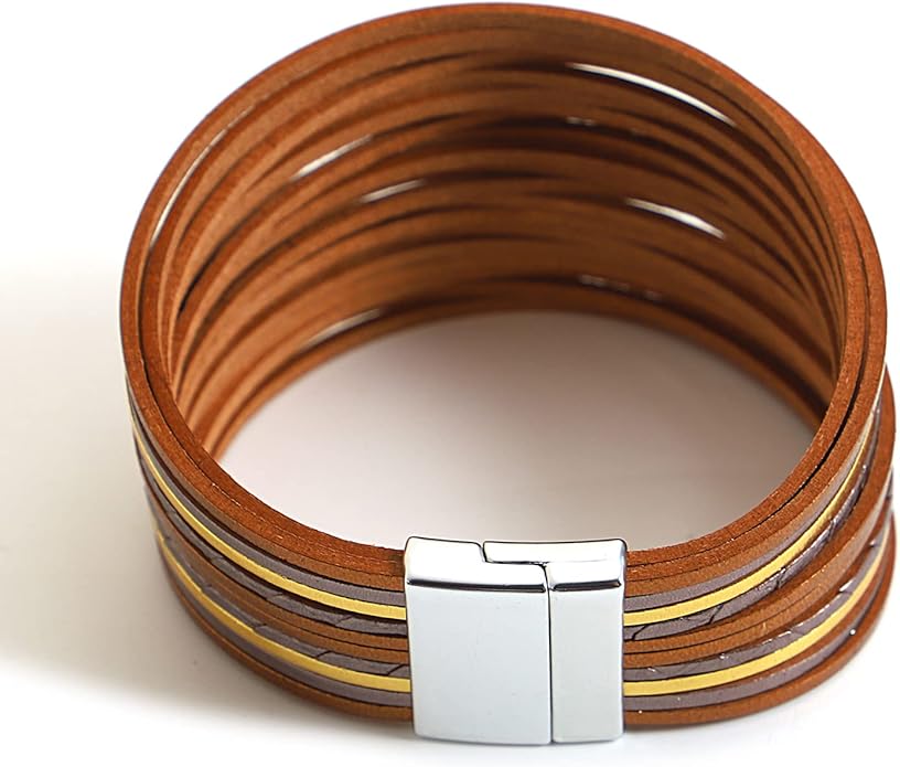 hotoo Handmade Layered Leather Bracelets Wrap for Women Stackable Chunky Colored Men Cuff Bracelet Wristband Bangle Gifts