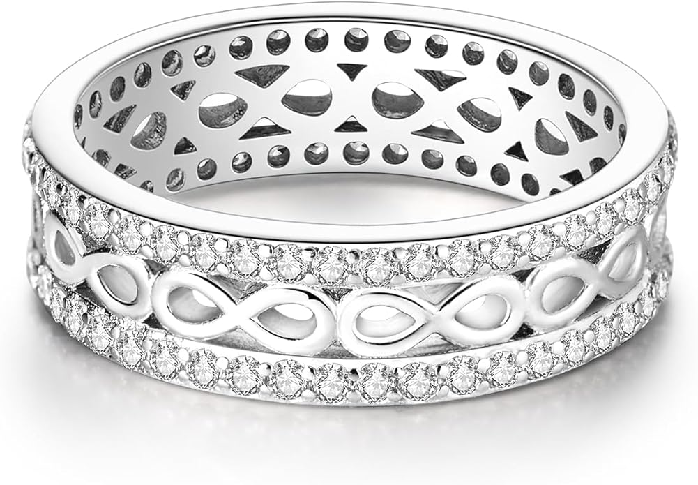 NARMO 925 Sterling Silver Rings for Women Evil Eyes Rings Entwined Line Cubic Zirconia Rings Simple Stackable Finger Rings Engagement Ring Personality Rings Size 6-9