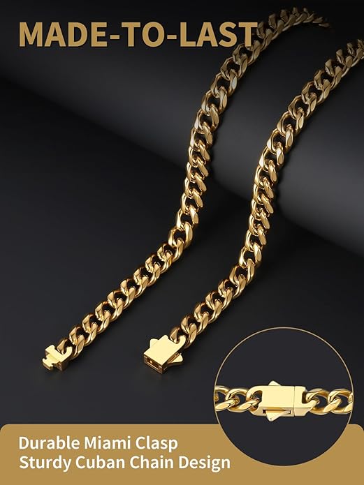 FindChic Cuban Link Chain for Men, 6/9/12mm Necklace Chain, Black/Gold Plated/Stainless Steel Necklace, Hypoallergenic & Tarnish-Proof Men's Jewelry Hip Hop Accessories, 18-30" Length Options