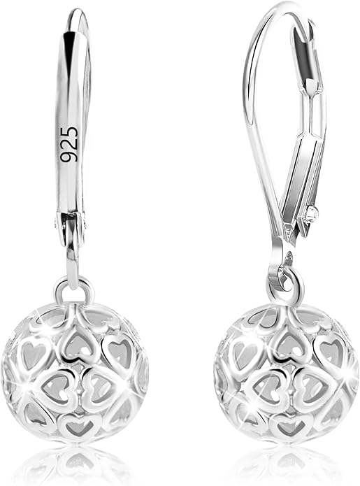 925 Sterling Silver 14K Gold French Style Leverback Earrings, Heart Dangle Drop Earrings for Women Hypoallergenic Jewelry
