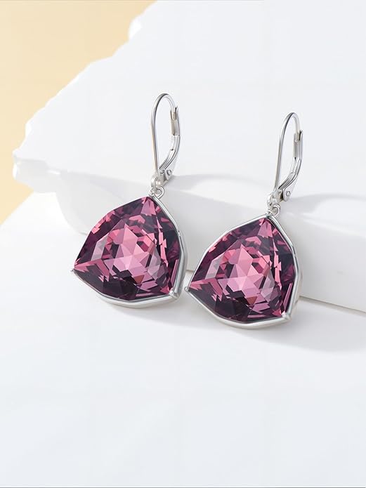 TOUPOP Leverback Earrings for Women Sterling Silver Simple Geometric Birthstone Dangle Drop Earrings Jewelry Christmas Valentine Mothers Day Birthday Gifts for Women Her Wife