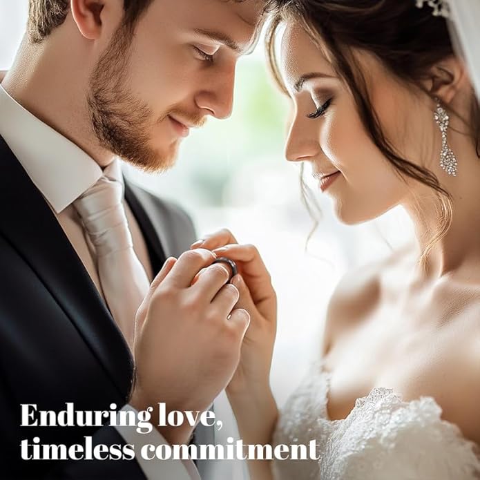 Mens Wedding Band Tungsten Rings: 8mm Black Tungsten Rings for Men Wood Wedding Ring Band for Man - Silver Ring for Men Wedding Bands for Women Wood Promise Rings for Him