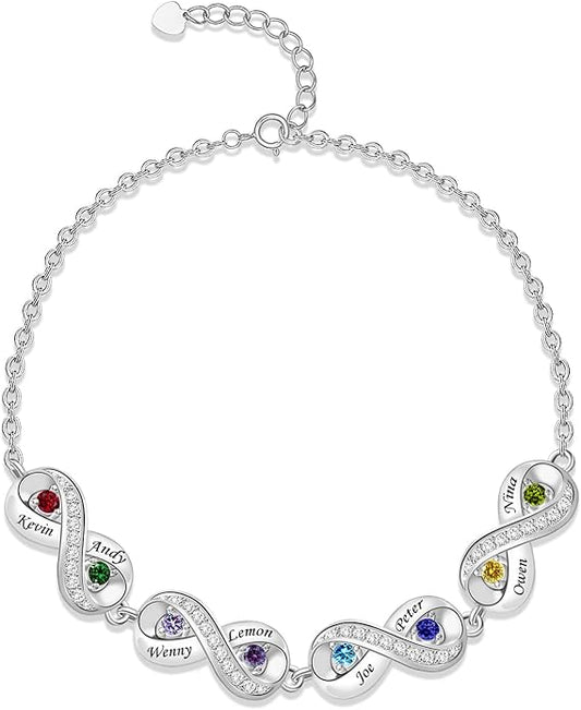 BABOOM Custom Mother Bracelet With 1-8 Birthstones Personalized Infinity Name Bracelet Engraved Birthstone Bracelets Gifts For Women Mother Daughter Wife